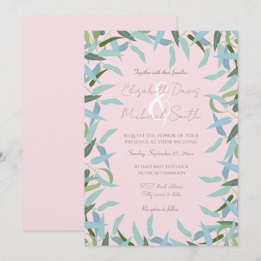 Eucalyptus laat roze design vallen kaart (Voorkant / Achterkant)