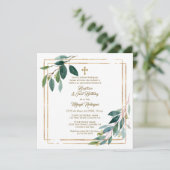 Eucalyptus laat Spaanse jongen 1e verjaardag doop Kaart (Staand voorkant)