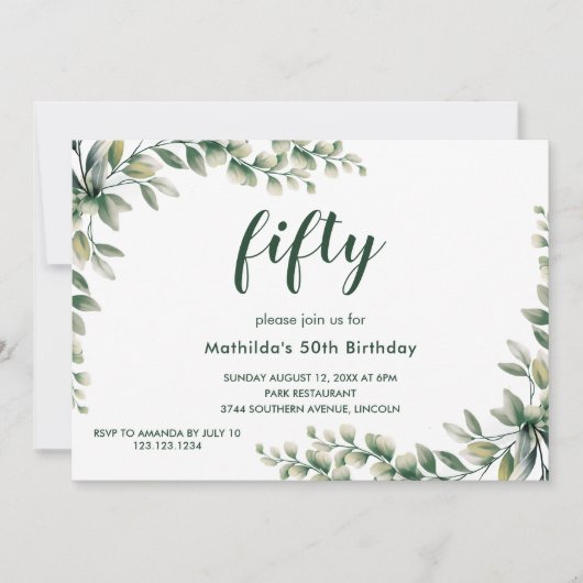 Eucalyptus laat uitnodiging voor volwassen verjaar (Voorkant)