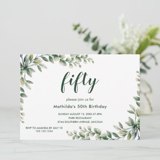 Eucalyptus laat uitnodiging voor volwassen verjaar (Staand voorkant)