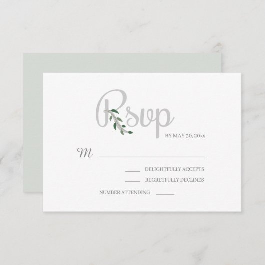 Eucalyptus laat wit grijs elegante bruiloft RSVP Kaart (Voorkant / Achterkant)