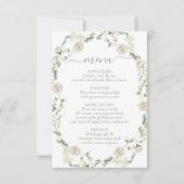 Eucalyptus laat witte pioenbloemen trouwmenu RSVP kaartje (Voorkant)