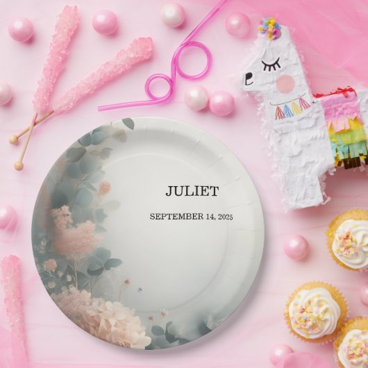 Eucalyptus Lace Tule Dusty Blue Vrijgezellenfeest Papieren Bordje (Feest)