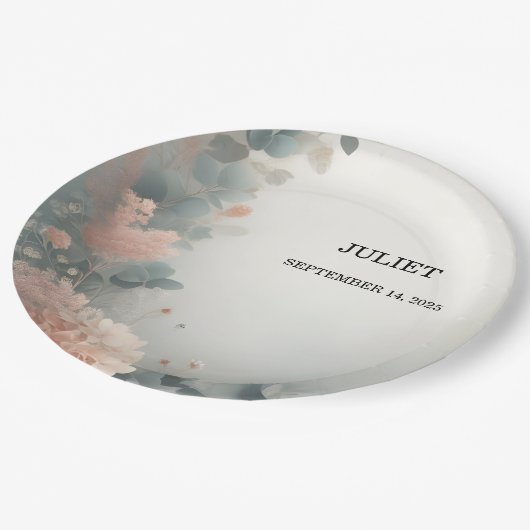 Eucalyptus Lace Tule Dusty Blue Vrijgezellenfeest Papieren Bordje (Gekanteld)