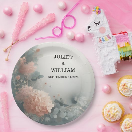 Eucalyptus Lace Tule Pastel Stoffig Blauw Bruiloft Papieren Bordje (Feest)