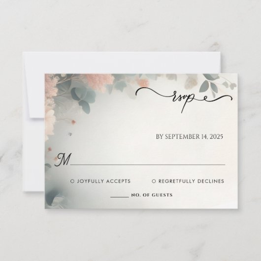 Eucalyptus Lace Tule Pastel Stoffig Blauw Bruiloft RSVP Kaartje (Voorkant)