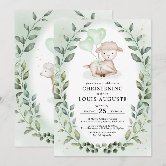 Eucalyptus Lamb Baby Sheep Christening Baptisme Kaart (Voorkant / Achterkant)