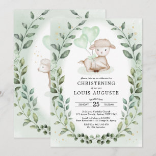 Eucalyptus Lamb Baby Sheep Christening Baptisme Kaart
