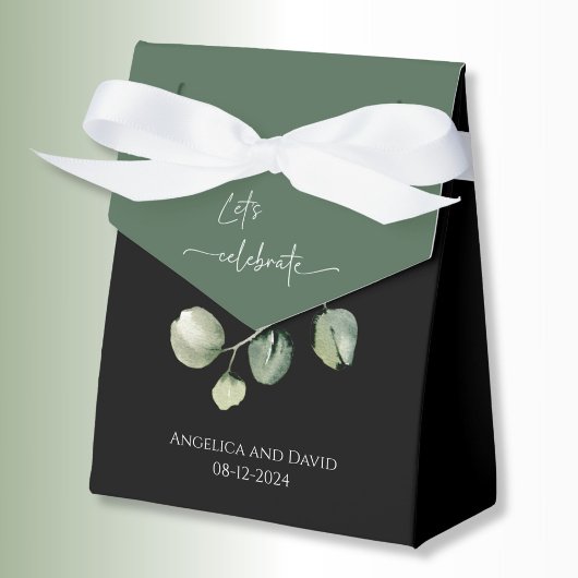 Eucalyptus Laten we vieren Zwarte Favor Box Bedankdoosjes