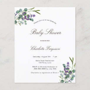 Eucalyptus lavendel baby shower budget uitnodiging flyer