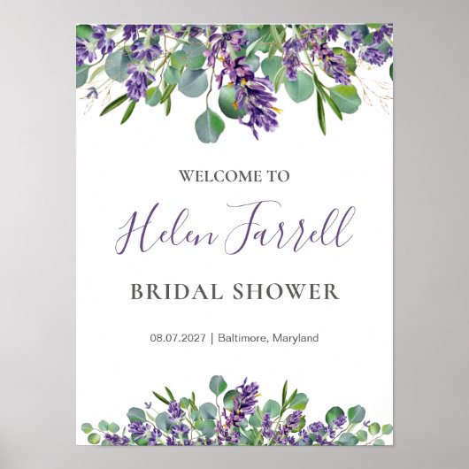 Eucalyptus Lavendel Bloemen Bruids Shower bord Poster (Voorkant)