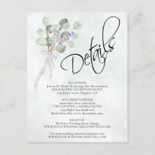 Eucalyptus & Lavendel Boeket Bruiloft Details Informatiekaartje