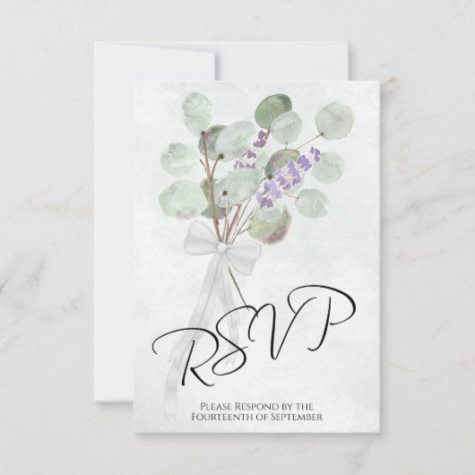 Eucalyptus & Lavendel Boeket Elegant Boho Bruiloft RSVP Kaartje (Voorkant)