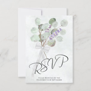 Eucalyptus & Lavendel Boeket Elegant Boho Bruiloft RSVP Kaartje