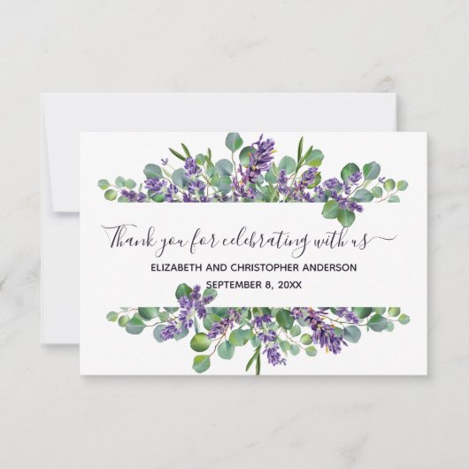 Eucalyptus Lavendel Calligrafie Bruiloft  Bedankkaart (Voorkant)