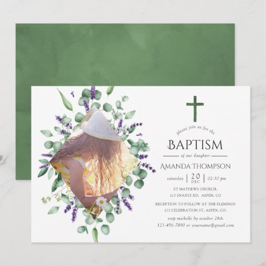 Eucalyptus Lavendel Doop of Christening Kaart (Voorkant / Achterkant)