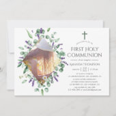 Eucalyptus Lavendel Eerste Heilige Communie Kaart (Voorkant)