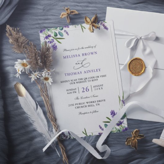 Eucalyptus Lavendel Elegante Budget QR Code Huweli Kaart