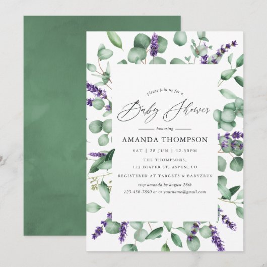 Eucalyptus Lavendel Groene Baby Shower Kaart (Voorkant / Achterkant)
