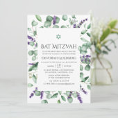 Eucalyptus Lavendel Groene Bat Mitzvah Kaart (Staand voorkant)