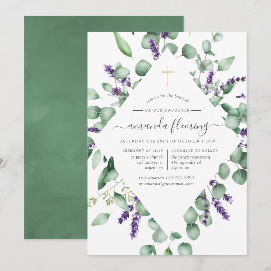 Eucalyptus Lavendel Groene Doop/Catholic Doop Kaart (Voorkant / Achterkant)