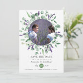 Eucalyptus Lavendel Groene Foto Huwelijk Save The Date (Staand voorkant)