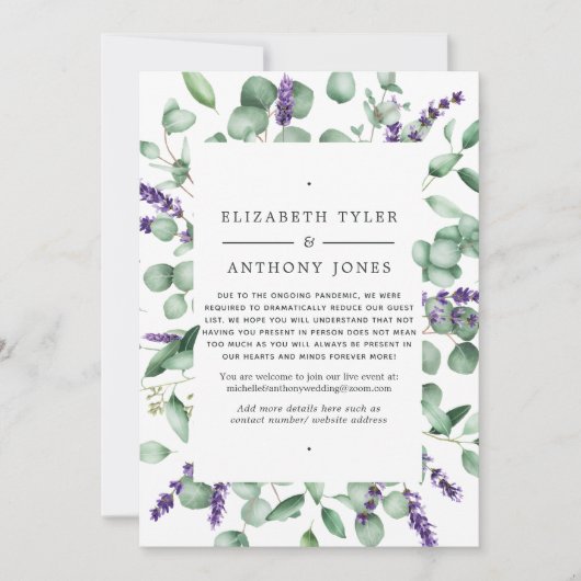 Eucalyptus Lavendel Groene Verkleinde Trouwgast Aankondiging (Voorkant)