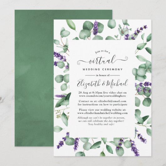 Eucalyptus Lavendel Groene Virtuele Trouwdag Kaart (Voorkant / Achterkant)