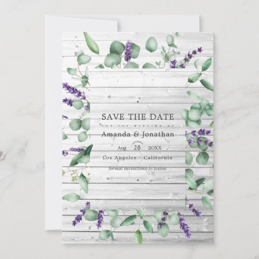 Eucalyptus Lavendel Landelijke Schuur Huwelijk Save The Date (Voorkant)