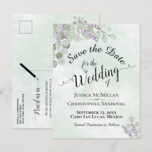 Eucalyptus & Lavendel Mint Bruiloft Save the Date Aankondigingskaart