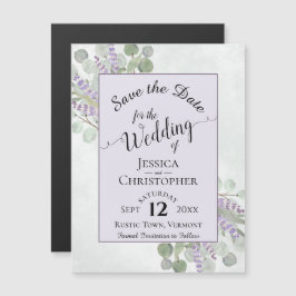 Eucalyptus & Lavendel Rustiek Paarse Save the Date Magnetische Uitnodiging