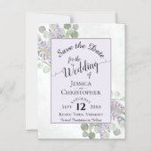 Eucalyptus & Lavendel Rustiek Paarse Save the Date Magnetische Uitnodiging (Voorkant)