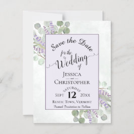 Eucalyptus & Lavendel Rustiek Paarse Save the Date Magnetische Uitnodiging