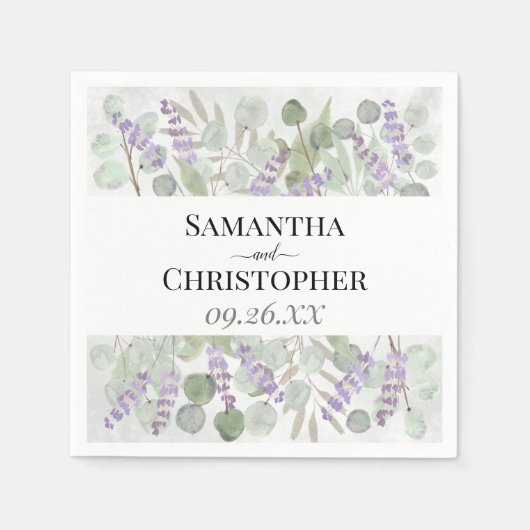 Eucalyptus & Lavendel Rustieke Waterverf Bruiloft Servet (Voorkant)