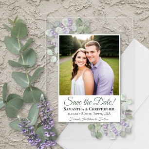 Eucalyptus & Lavendel Trouw Save the Date Foto Acryl Uitnodigingen