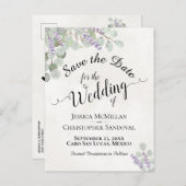 Eucalyptus & Lavendel Wit Bruiloft Save the Date Aankondigingskaart (Voorkant / Achterkant)
