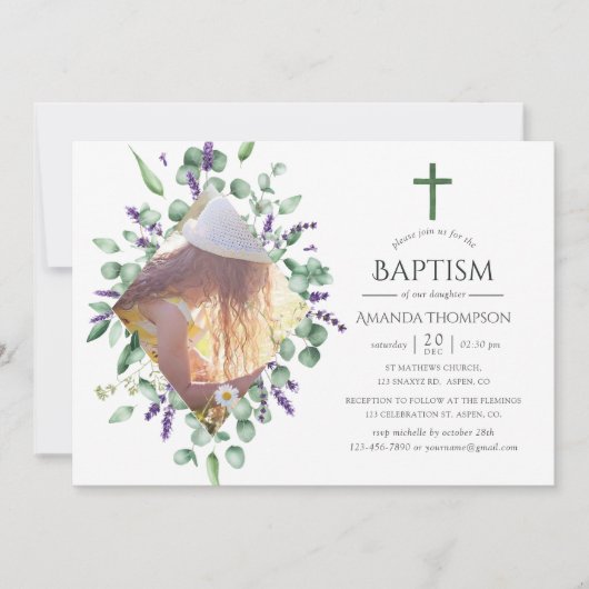 Eucalyptus Lavender Baptism of Christening Kaart (Voorkant)
