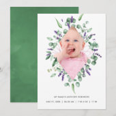 Eucalyptus Lavender Birth Announding Foto Card Aankondiging (Voorkant / Achterkant)