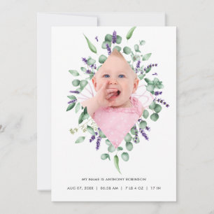 Eucalyptus Lavender Birth Announding Foto Card Aankondiging