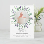 Eucalyptus Lavender Birth Announding Foto Card Aankondiging (Staand voorkant)