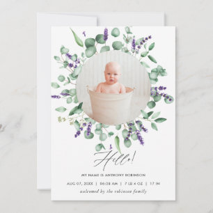 Eucalyptus Lavender Birth Announding Foto Card Aankondiging