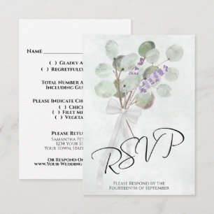 Eucalyptus & Lavender Boeket Elegante Boho Bruilof RSVP Kaartje
