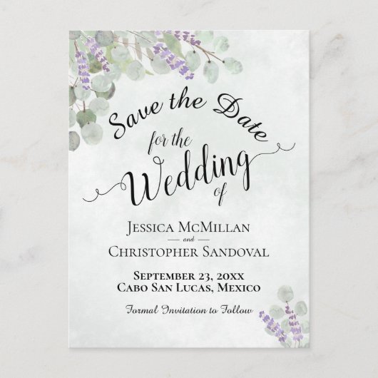 Eucalyptus & Lavender Boho Wedding Save the Date Aankondigingskaart (Voorkant)