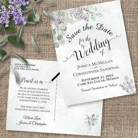 Eucalyptus & Lavender Boho Wedding Save the Date Aankondigingskaart