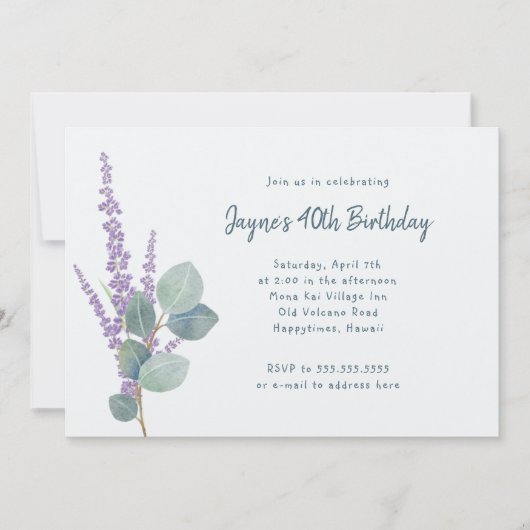 Eucalyptus Lavender Botanische Birthday Party Kaart (Voorkant)