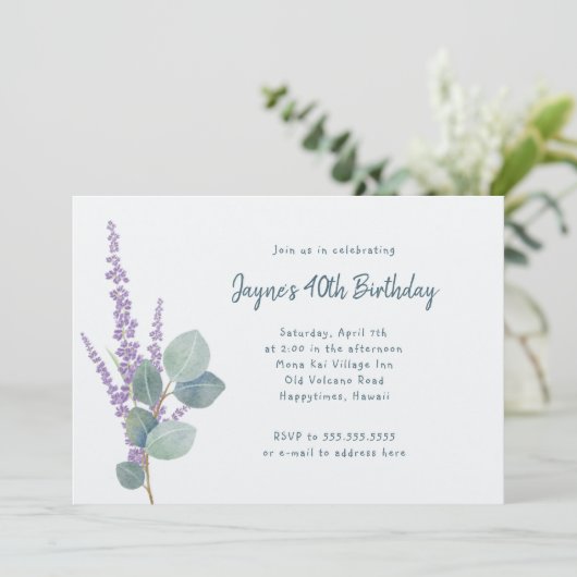Eucalyptus Lavender Botanische Birthday Party Kaart (Staand voorkant)