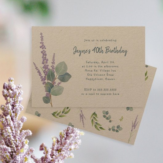 Eucalyptus Lavender Botanische Birthday Party Kaart