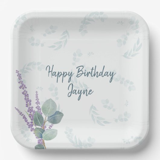 Eucalyptus Lavender Botanische Birthday Party Papieren Bordje (Voorkant)