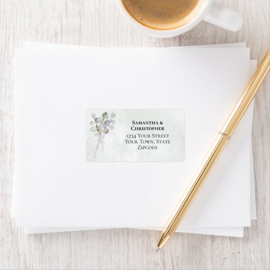 Eucalyptus & Lavender Bouquet Boho Weddenschap Etiket (Insitu)