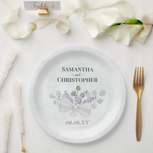 Eucalyptus & Lavender Bouquet Waterverf Weddenscha Papieren Bordje (Huwelijk)